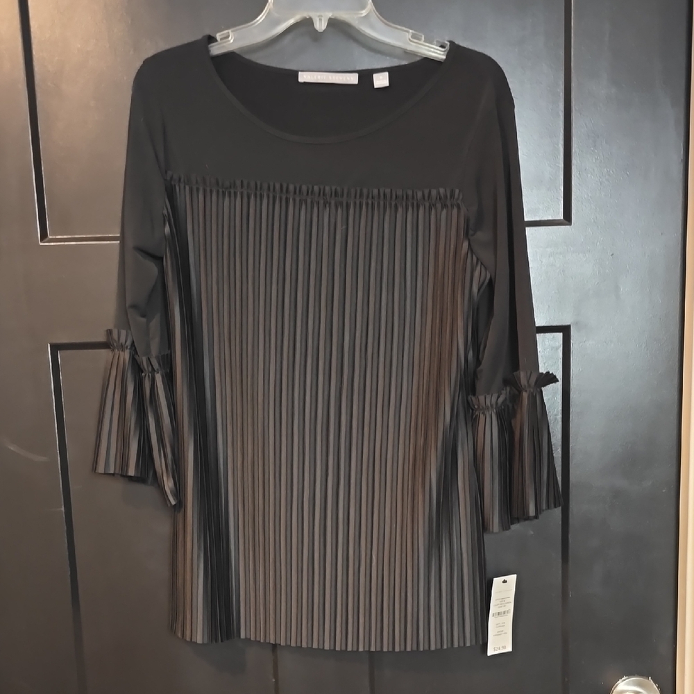 Valerie Stevens Black Pleated Blouse, sz m